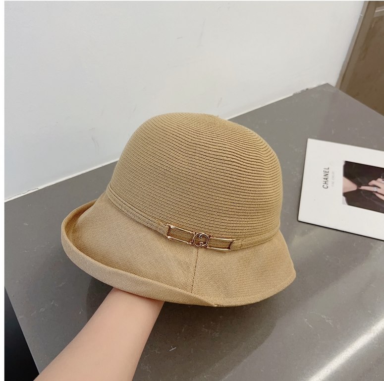 Gucci Gucci Straw Hat, Horseshoe Button Rolled Bowler Hat Foldable, Head Circumference 57cm