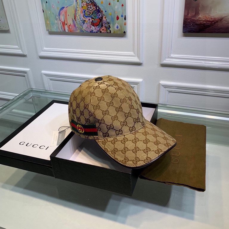 With box cloth bag, Gucci (Gucci) latest original single baseball cap, double G webbing. Counter 11 open mold customized, the highest version, the original canvas material   head cowhide, lightweight and breathable! In-k