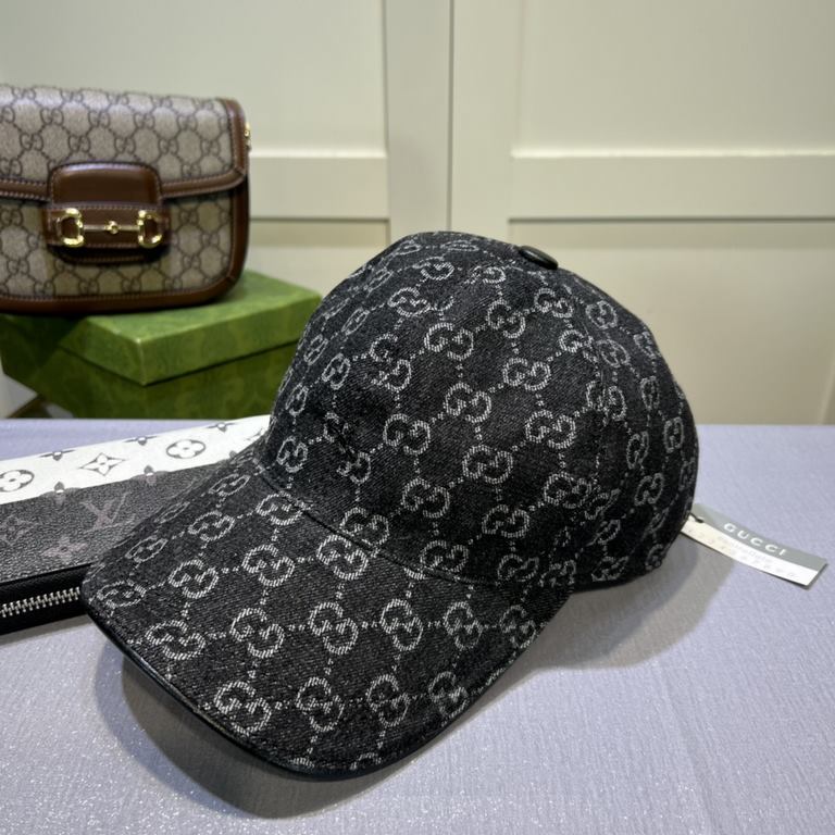 Gucci (Gucci) classic original single baseball cap, double G denim jacquard, retro design, counter 11 open mold order! Original denim fabric   head layer cowhide, lightweight and breathable! In-kind shooting, men and wom