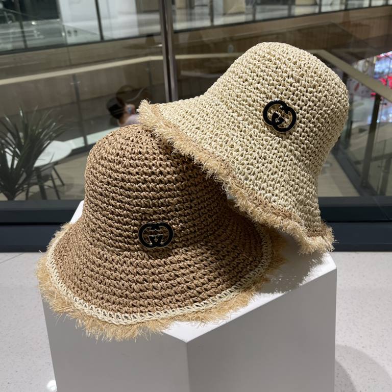 Gucci Gucci Handmade Raw Edge Straw Hat Children Summer Straw Sun Hat Hundred Foldable Fisherman Hat Outing Beach Hat Sunscreen Hat