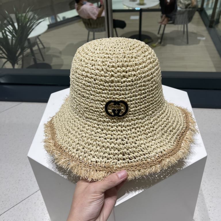 Gucci Gucci Handmade Raw Edge Straw Hat Children Summer Straw Sun Hat Hundred Foldable Fisherman Hat Outing Beach Hat Sunscreen Hat