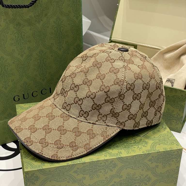 Gucci (Gucci) classic original single baseball cap     counter 11 open mold customized, the highest version, the original canvas material   head layer cowhide, cotton lining, lightweight and breathable! In-kind shooting,