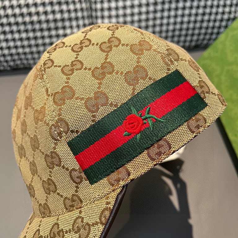 With box cloth bag, Gucci (Gucci) classic original single baseball cap, flowers webbing, counter 11 open mold customized, the highest version, the original canvas material   head layer cowhide, lightweight and breathable