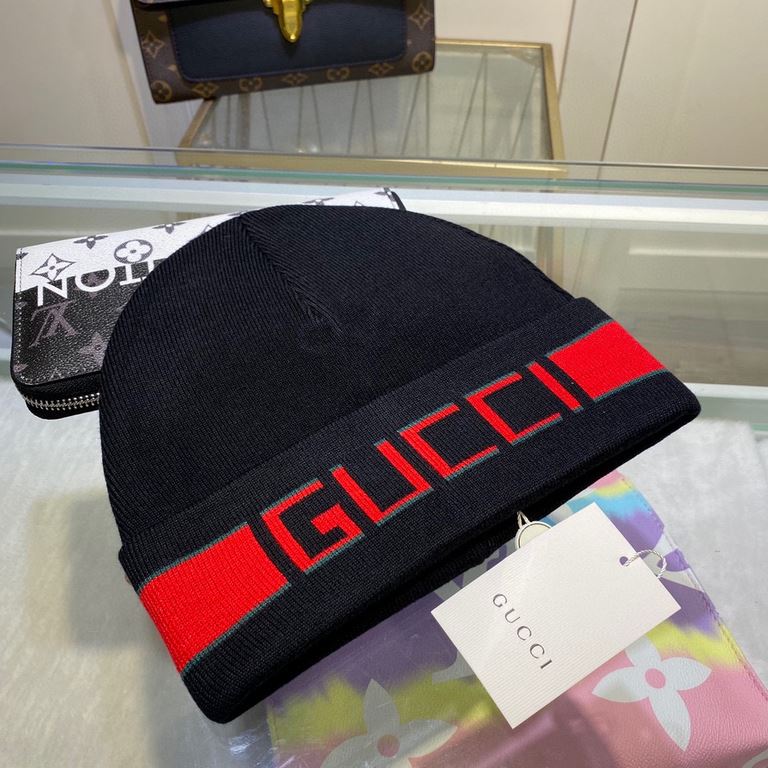 With dust bagGUCCI Gucci original single cap official website new hair band decorated double knit cap, love] [love] wool cashmere double layer cap    warm and stylish, simple and generous, more fashionable high-end atmos