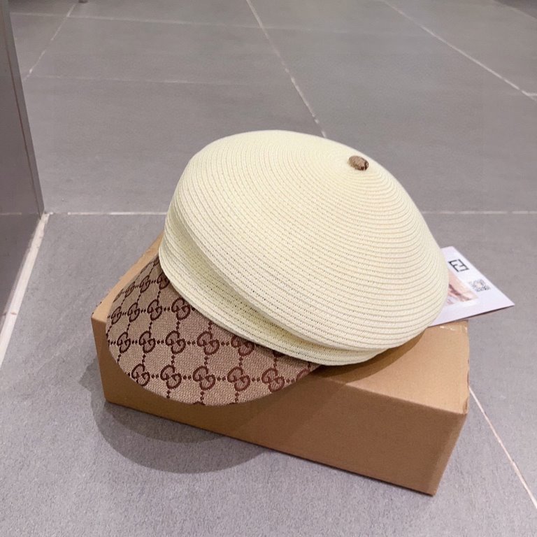 ￥Gucci Gucci New Duck Tongue Straw Hat, Haute Couture, Head Circumference 57cm