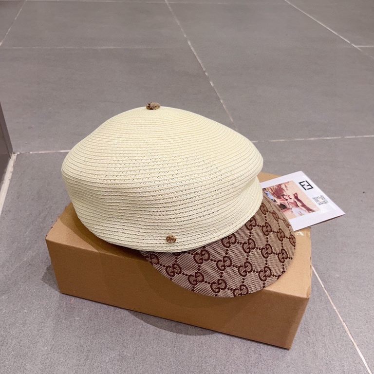 ￥Gucci Gucci New Duck Tongue Straw Hat, Haute Couture, Head Circumference 57cm