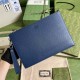 .  With full original green box packaging The G family  Marmont collection continues to grow with the introduction of this new slim clutch shape in glossy blue leather. The mini-style double black G hardware adds to the 