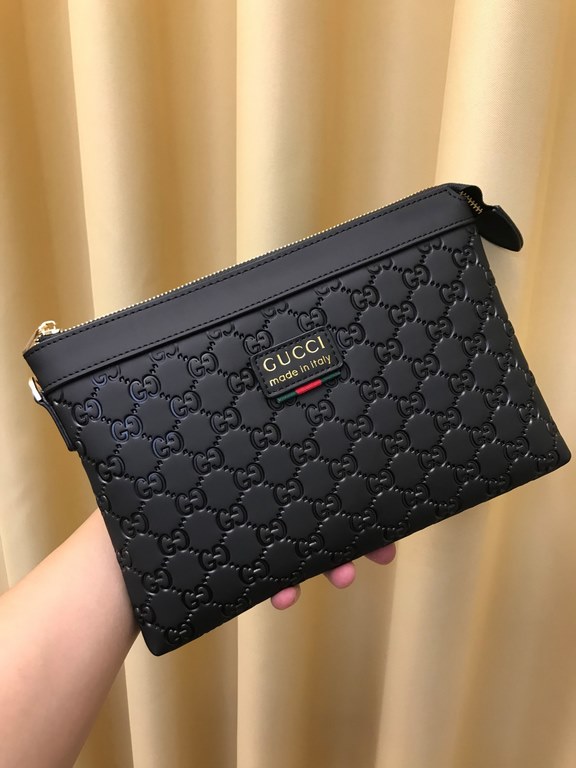 With box (Model 966-5) 2021 Gucci latest men's clutch bag   original quality using imported brushed calf leather Noble hardware Leather is soft and feel awesome quality undoubtedly embossed design style simple atmosphere