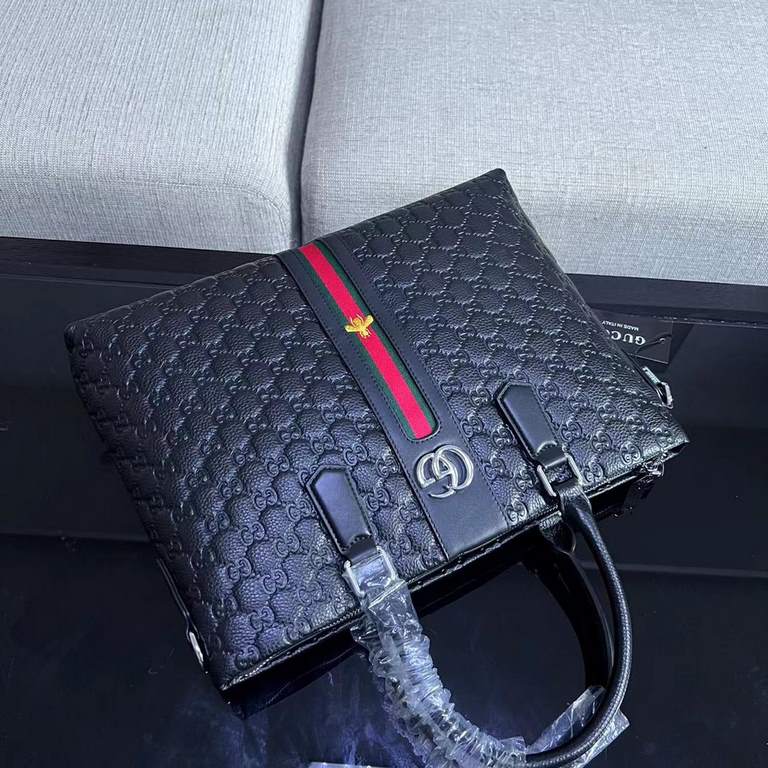 Exclusive  [Original Goods] Gucci Handheld BriefcaseModel 28082-5Size 39-28-7Counter new    Heavy hit replica   original leather replica   leather super soft   super large capacity   customized counter original hardware 