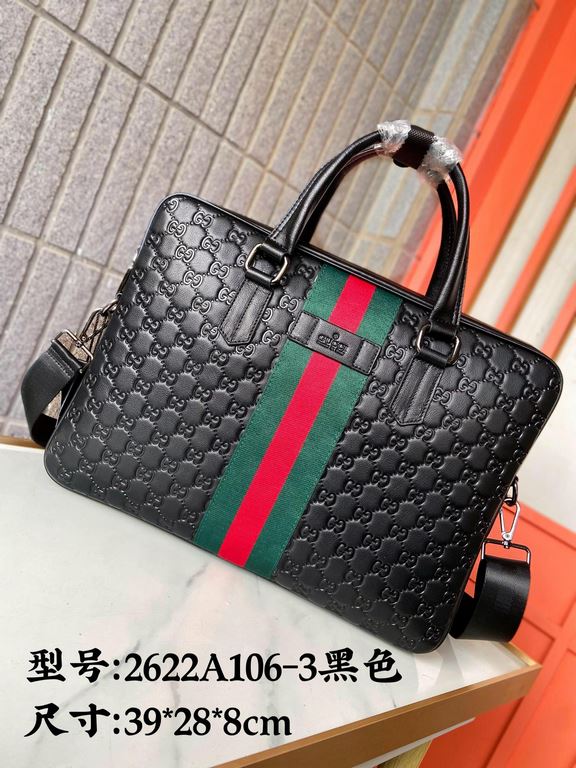 A106-3Gucci Gucci pure cowhide leather briefcase   men's casual handbag computer bag Using exquisite inlay fine work, the classic hundred Physical photography Original original fabric size 39.28.8