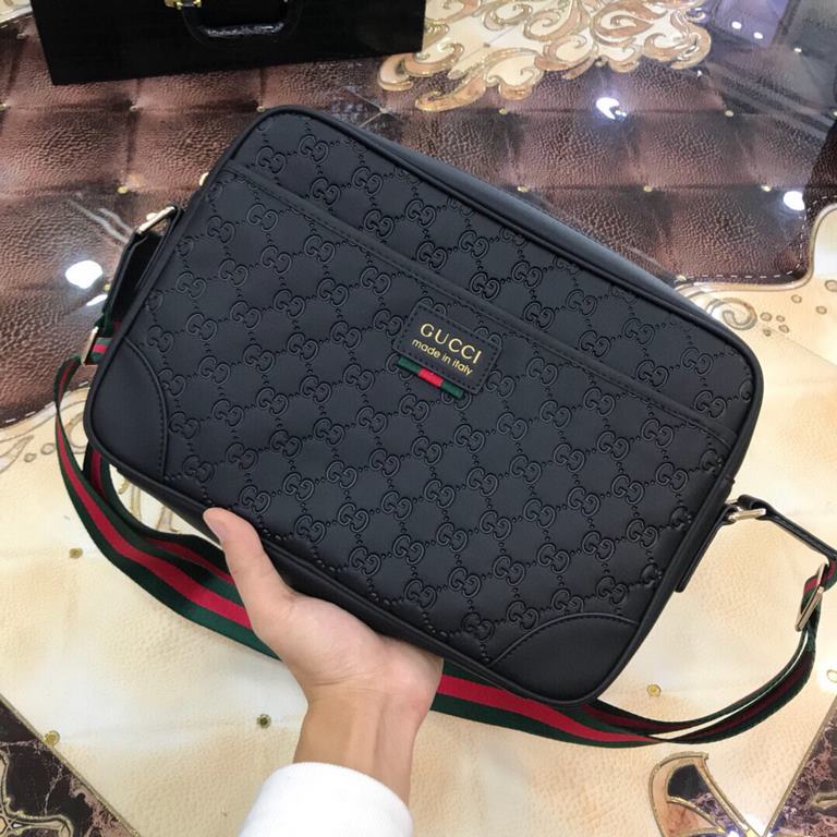 Original quality [large capacity] G family (Model 2367-3) casual shoulder crossbody bag [color] black ~ high-end quality (top workmanship) [material] Gucci GUCCl Generation of new   original imported head layer   cowhide