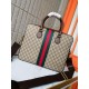 574973   High-end   The new GUCCI Ophidia collection presents a new design briefcase in GG Supreme synthetic canvas, featuring the brand's iconic webbing and double G-shaped hardware. The double handles and detachable sh