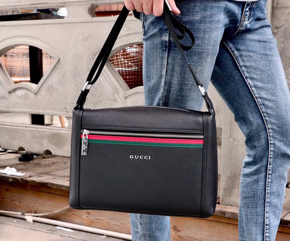 GUCCl Gucci [large capacity] (Model 1313-2) casual crossbody bag [color] black ~ high-end quality (top workmanship) [material] Gucci GUCCl counter purchased new   original imported head layer   cowhide   authentic import