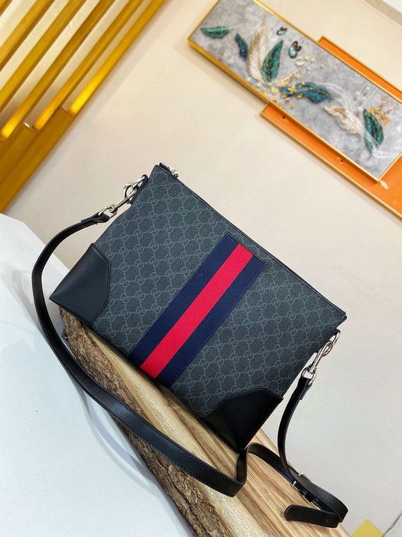 Buy Authentic PublishingFlat Messenger Shoulder Bag with a removable shoulder strap, crafted in Gucci's signature GG Supreme premium faux canvas in a black and gray combination. In addition to the GG pattern, a webbing s