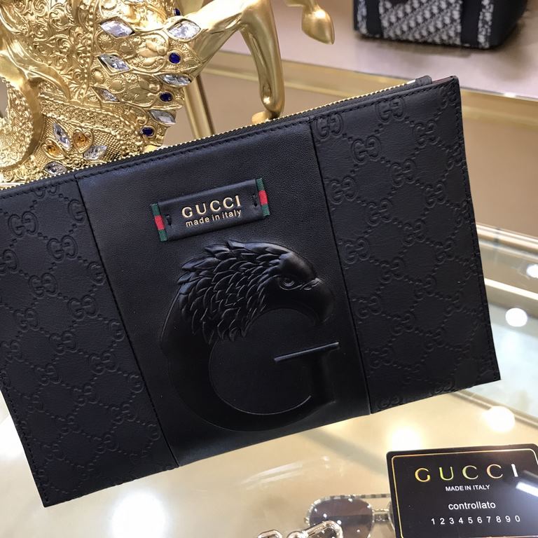 GUCCI Gucci The latest explosion of men's clutch bags, high-end imported double G flower leather leather grain clear leather gloss is excellent, leather feel soft and comfortable    perfect interpretation of the quality 