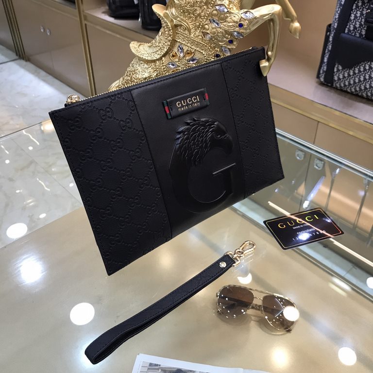 GUCCI Gucci The latest explosion of men's clutch bags, high-end imported double G flower leather leather grain clear leather gloss is excellent, leather feel soft and comfortable    perfect interpretation of the quality 