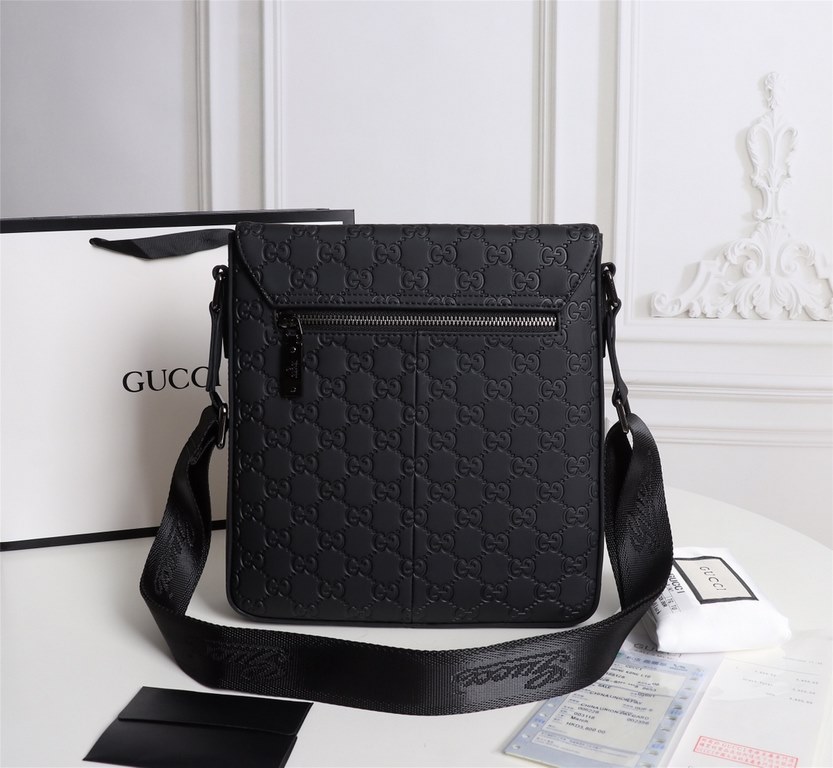 (Batch) GUCCI [original single]   [Model] 33061-2 High-end Flap Messenger Bag [Size] 25x27x6cm [Color] Black High-end quality [Material]   Imported Brushed Leather Pressed G      A must-have for trendy men   Crossbody ba