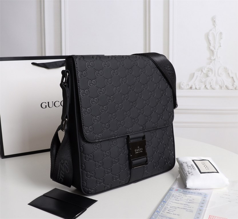 (Batch) GUCCI [original single]   [Model] 33061-2 High-end Flap Messenger Bag [Size] 25x27x6cm [Color] Black High-end quality [Material]   Imported Brushed Leather Pressed G      A must-have for trendy men   Crossbody ba