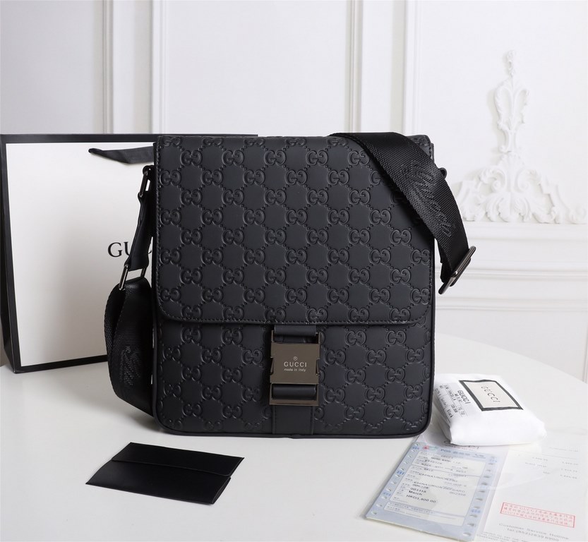 (Batch) GUCCI [original single]   [Model] 33061-2 High-end Flap Messenger Bag [Size] 25x27x6cm [Color] Black High-end quality [Material]   Imported Brushed Leather Pressed G      A must-have for trendy men   Crossbody ba