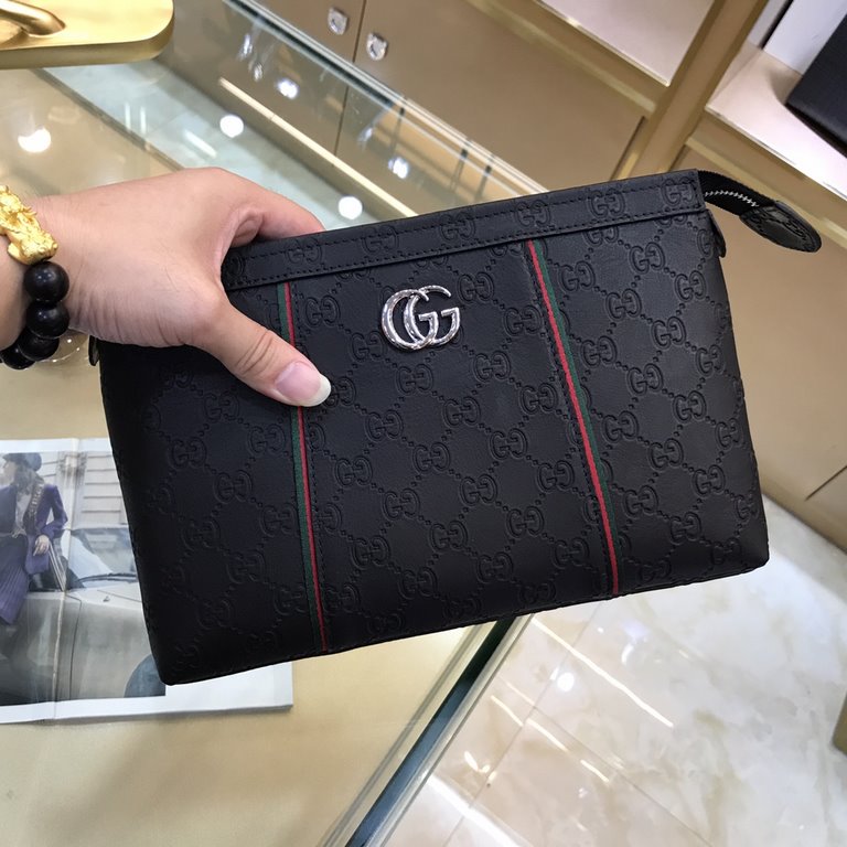 GUCCI Gucci The latest explosion of men's clutch bags, high-end imported double G flower leather leather grain clear leather gloss is excellent, leather feel soft and comfortable    perfect interpretation of the quality 