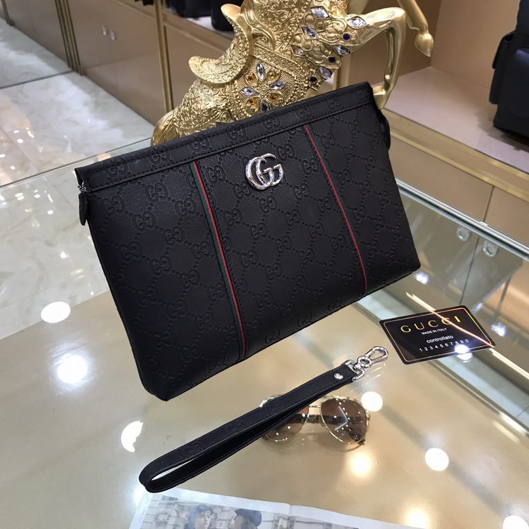 GUCCI Gucci The latest explosion of men's clutch bags, high-end imported double G flower leather leather grain clear leather gloss is excellent, leather feel soft and comfortable    perfect interpretation of the quality 