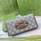 New to the SpringSummer collection is the Gucci 1955 Horsebit Card Case made of GG Supreme premium faux canvas and brown leather.The collection features the same double ring and long stripes as the handbag.This detail is