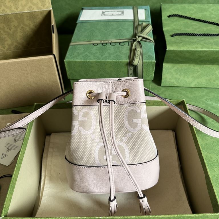 .   With a full set of original green box packaging  Ophidia Series Super Double G Mini Bucket Bag. Ophidia's Super Double G canvas comes in a classic and timeless color combination of light pink and camel, a reference t