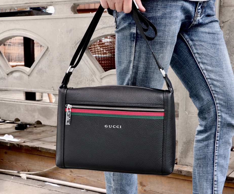 GUCCl Gucci 【Large Capacity】 （Model 1313-2） Casual Crossbody Bag 【Color】 Black ~ High-end quality (top workmanship) 【Material】 Gucci GUCCl Counter OEM new   Original imported head layer   cowhide   Authentic imported Guc