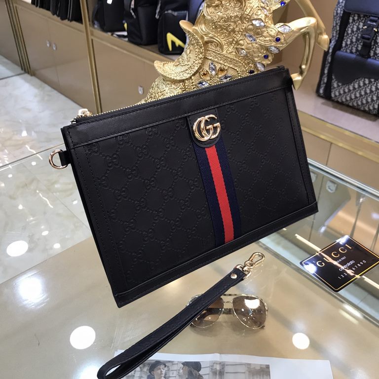 GUCCI Gucci The latest explosion of men's clutch bags, high-end imported double G flower leather leather grain clear leather gloss is excellent, leather feel soft and comfortable    perfect interpretation of the quality 