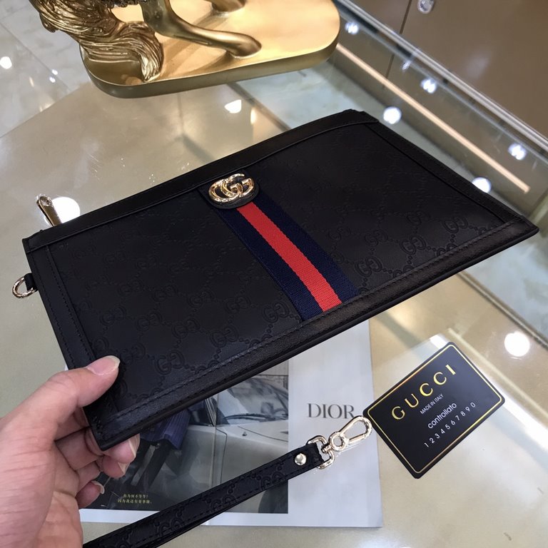 GUCCI Gucci The latest explosion of men's clutch bags, high-end imported double G flower leather leather grain clear leather gloss is excellent, leather feel soft and comfortable    perfect interpretation of the quality 