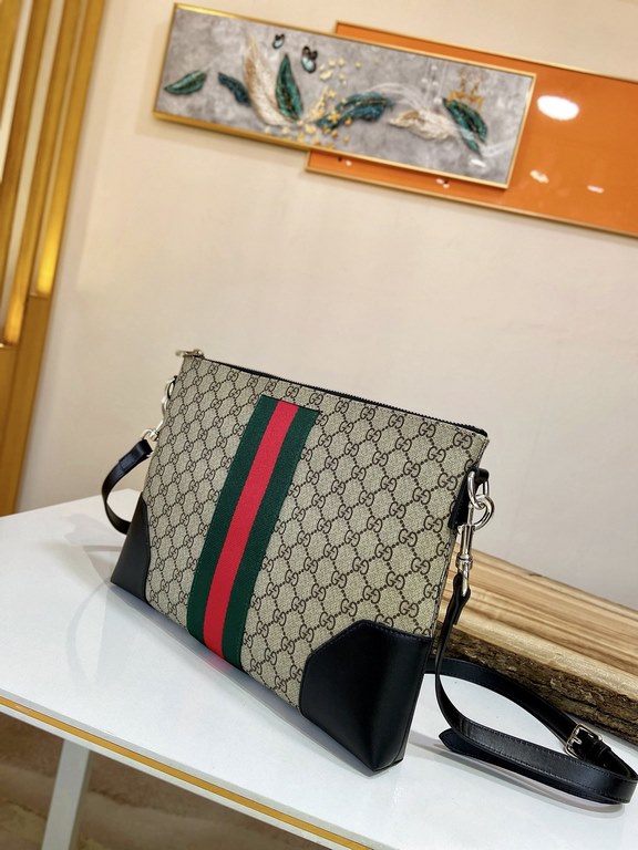 Buy Authentic PublishingFlat Messenger Shoulder Bag with a removable shoulder strap, crafted in Gucci's signature GG Supreme premium faux canvas in a black and gray combination. In addition to the GG pattern, a webbing s