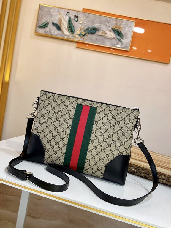 Buy Authentic PublishingFlat Messenger Shoulder Bag with a removable shoulder strap, crafted in Gucci's signature GG Supreme premium faux canvas in a black and gray combination. In addition to the GG pattern, a webbing s