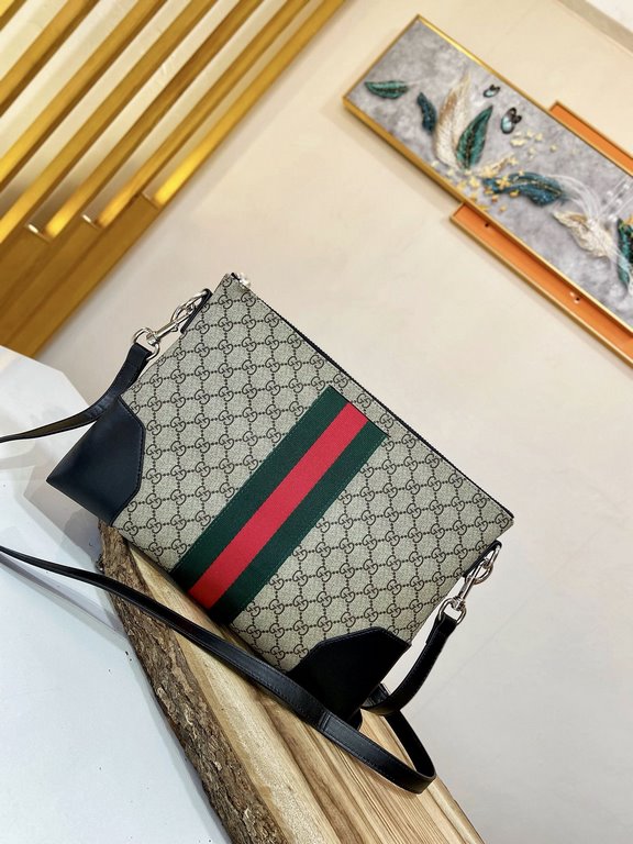 Buy Authentic PublishingFlat Messenger Shoulder Bag with a removable shoulder strap, crafted in Gucci's signature GG Supreme premium faux canvas in a black and gray combination. In addition to the GG pattern, a webbing s