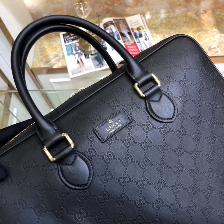 Model 85007-1Gucci-Gucci latest men's briefcase (embossed models)   the original quality of imported black lychee grain calfskin leather production Leather soft feel awesome noble hardware highlights the extraordinary pe