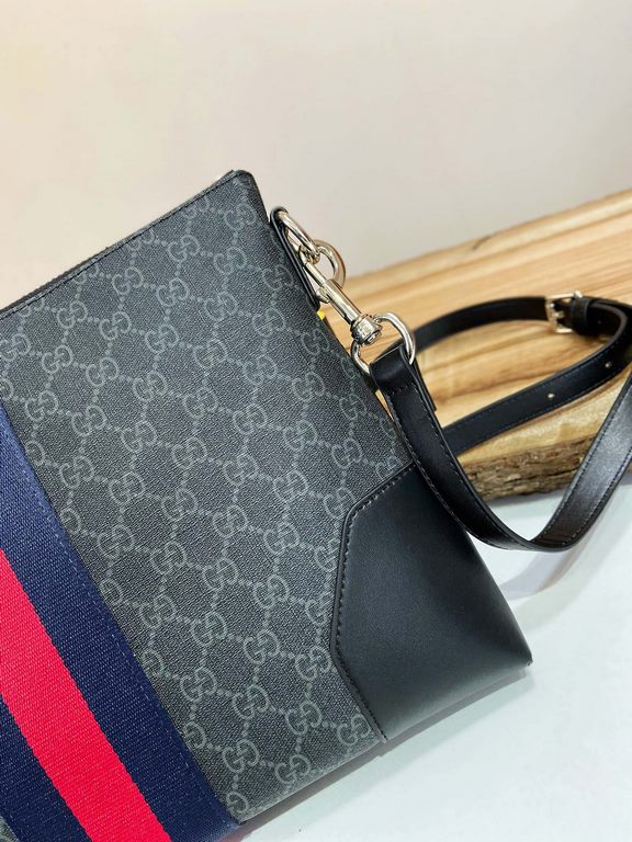 Buy Authentic PublishingFlat Messenger Shoulder Bag with a removable shoulder strap, crafted in Gucci's signature GG Supreme premium faux canvas in a black and gray combination. In addition to the GG pattern, a webbing s