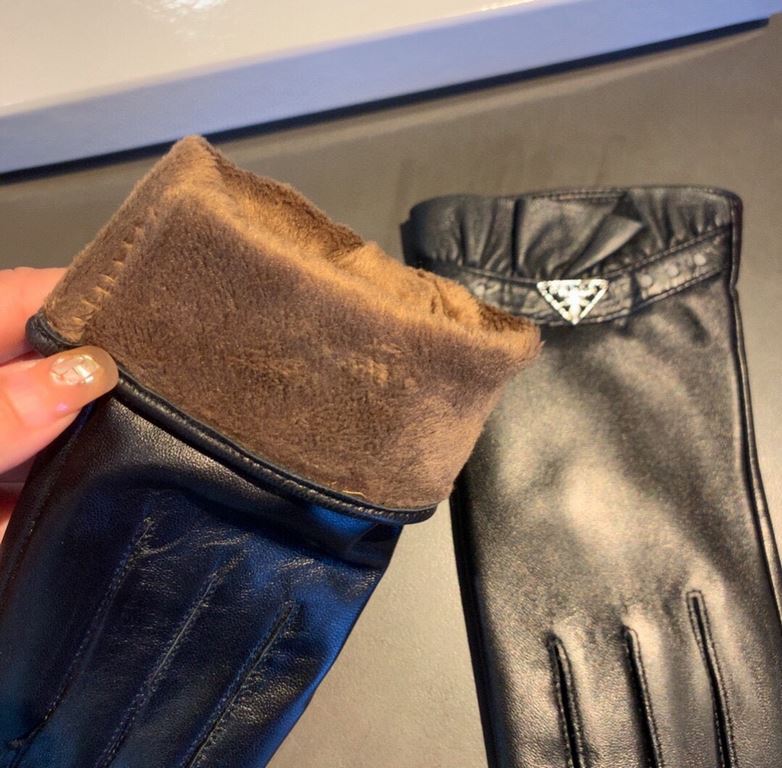 2022 new exclusive first  touch screen gloves Prada wave flower   edge gloves [original quality] official website synchronization Ms. new high-grade sheepskin gloves    goddesses preferred can not be missed        100 pe