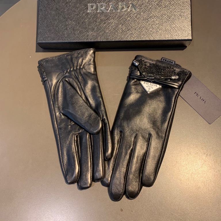 2022 new exclusive first  touch screen gloves Prada wave flower   edge gloves [original quality] official synchronization of the official website Ms. new high-grade sheepskin gloves    goddesses preferred can not be miss