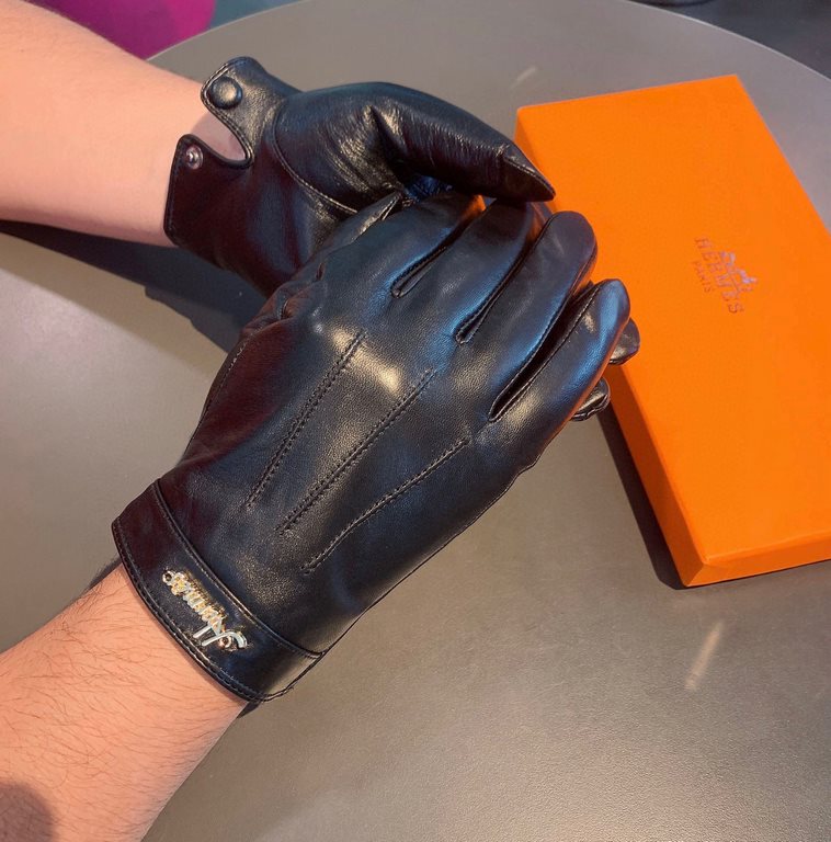 2022  Hermes HERMES men's gloves, exclusive customized, imported first-class sheepskin lining! Luxurious and generous, any age   can manage! With box    divided into two yardage, XL, XXL transfer picture must sell oh!