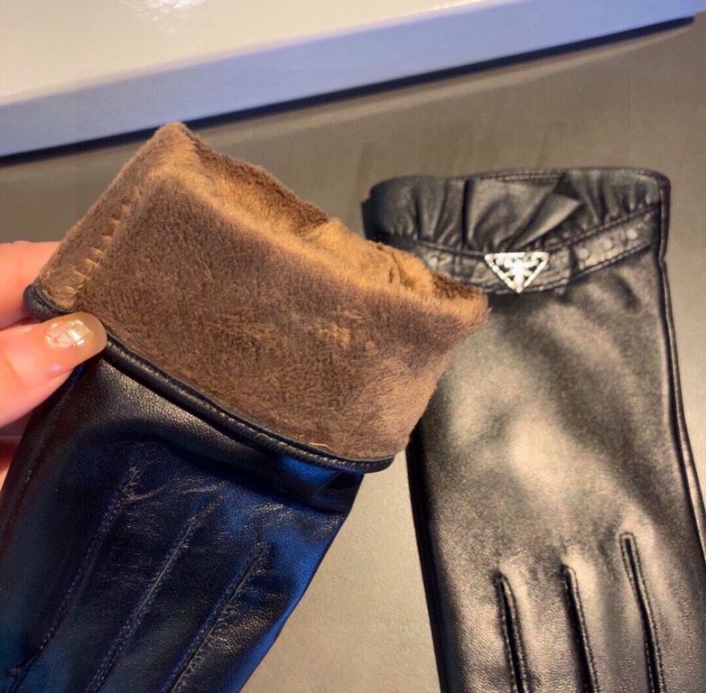 2023 new exclusive first  touch screen gloves Prada wave flower   edge gloves [original quality] official website synchronization Ms. new high-grade sheepskin gloves    goddesses preferred can not be missed        100% s