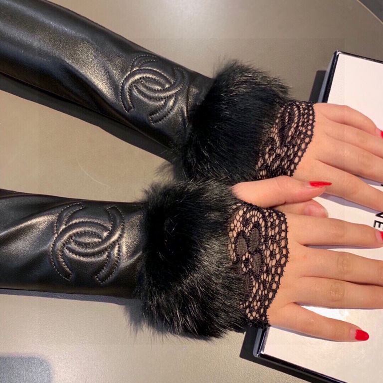 CHANEL CHANEL women's models explosive models finger-length gloves imported original leather (first-class sheepskin)  raccoon fur    mercerized lining   elastic fabric physical super beautiful export overseas goods noble