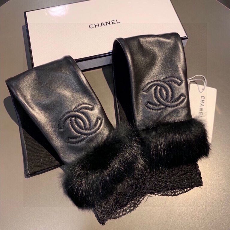 CHANEL CHANEL women's models explosive models finger-length gloves imported original leather (first-class sheepskin)  raccoon fur    mercerized lining   elastic fabric physical super beautiful export overseas goods noble