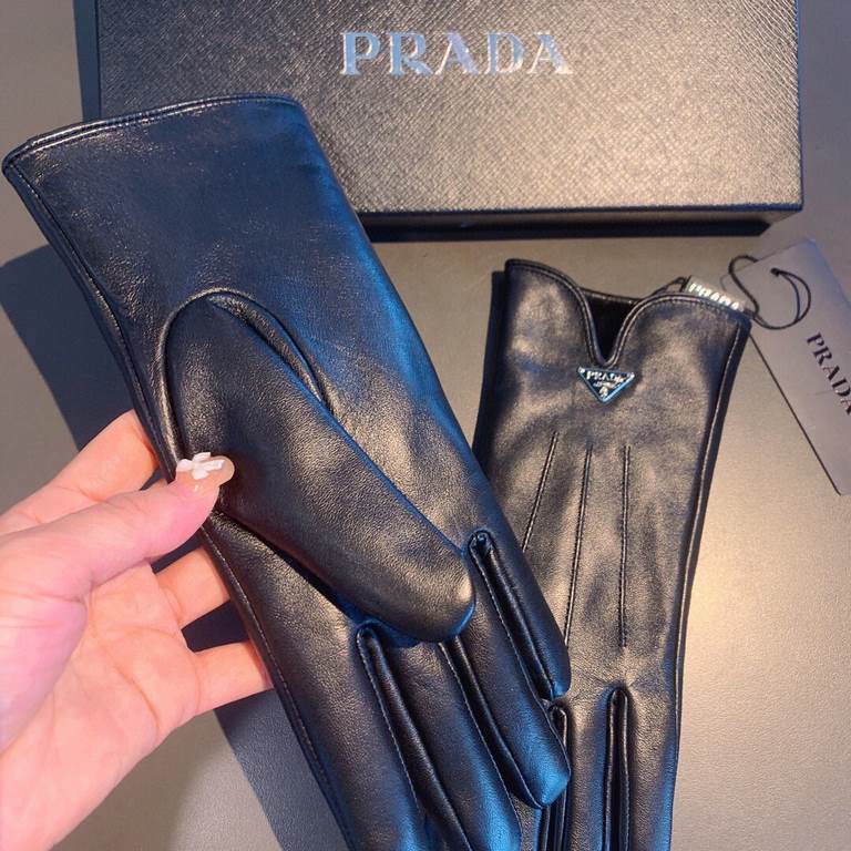 With packaging2022 new exclusive first  touch screen gloves   Prada in the opening gloves [original quality] official website synchronization women's new high-grade sheepskin gloves    goddesses preferred can not be miss