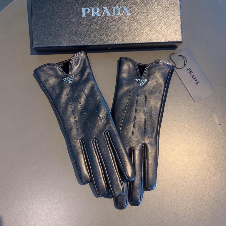 With packaging2022 new exclusive first  touch screen gloves   Prada in the opening gloves [original quality] official website synchronization women's new high-grade sheepskin gloves    goddesses preferred can not be miss