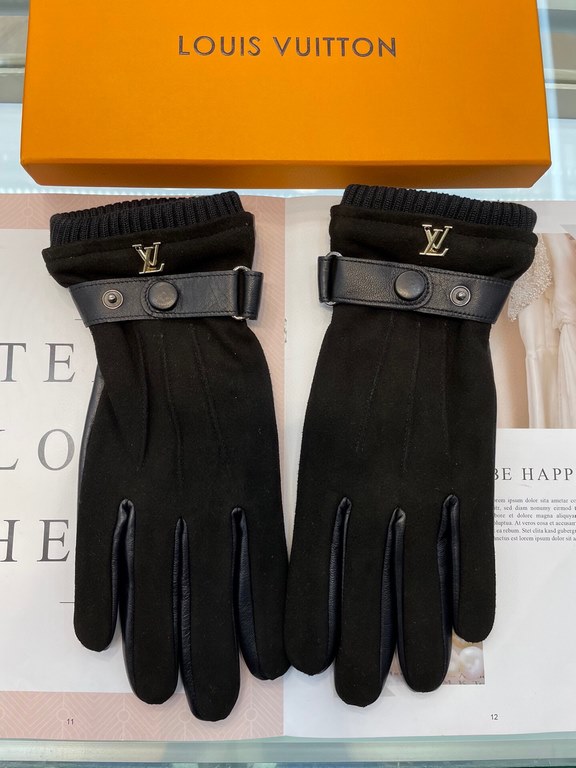 New exclusive first   touch screen gloves men's gloves Lv new high-grade sheepskin gloves surface back of hand sheep suede heart sheepskin    type male driving preferred can not be missed    hundred percent selection of 