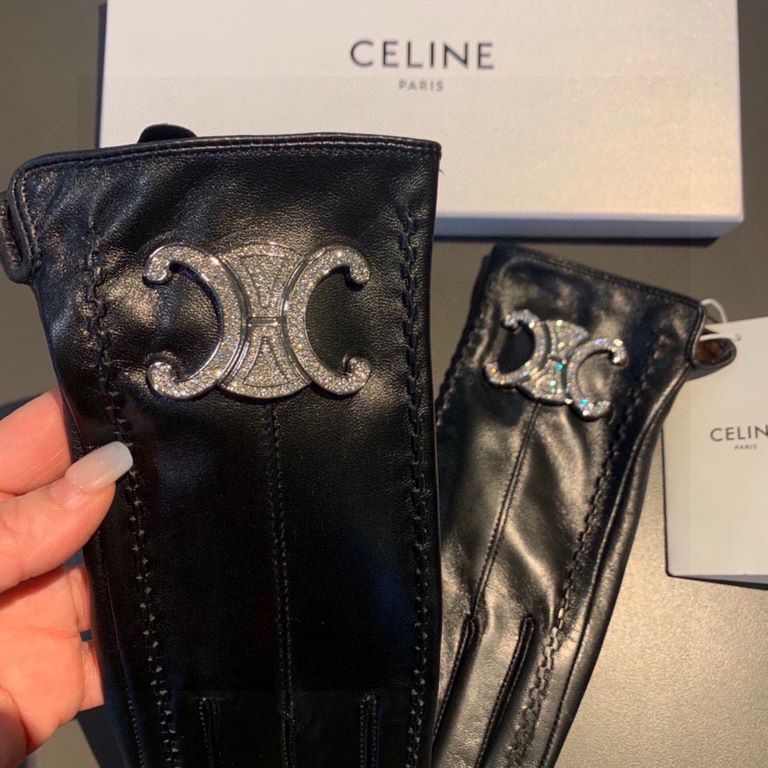 2023 new exclusive first   touch screen gloves CELINE CELINE   drill (original quality) official website synchronization women's new high-grade sheepskin gloves    goddess preferred can not be missed     100% selection o