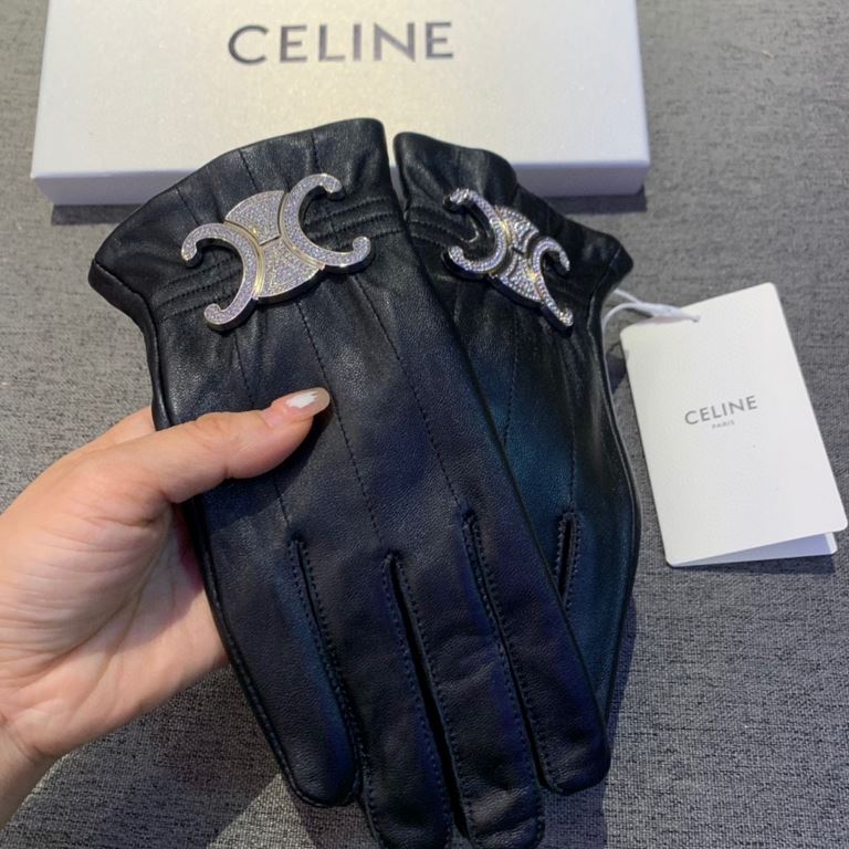 2022 new exclusive first   touch screen gloves CELINE CELINE   drill (original quality) official website synchronization women's new high-grade sheepskin gloves    goddess preferred can not be missed     100% selection o