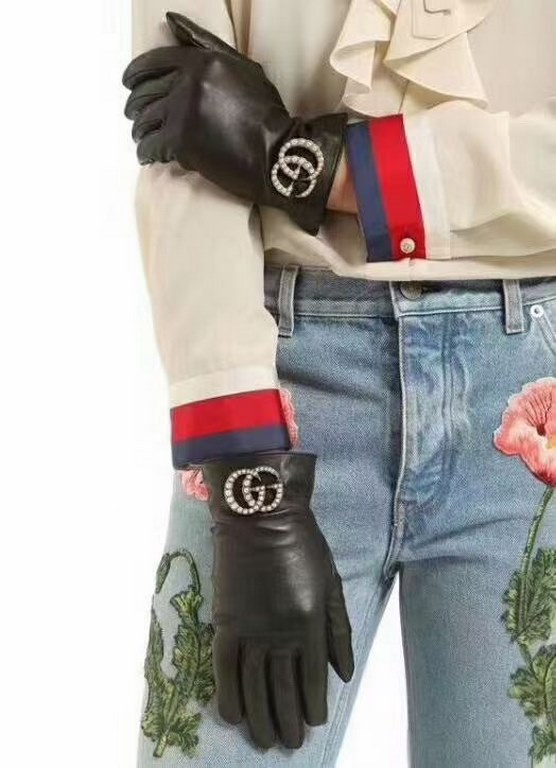 Gucci  burst to   [top original single] official website synchronization women's new high-grade sheepskin gloves     100% selection of imported sheepskin lining velvet lining warmth and comfort better Leather luster brig