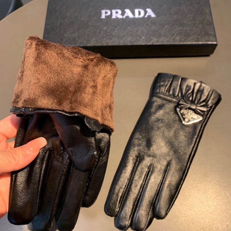 2022 new exclusive first  touch screen gloves Prada wave flower   edge gloves [original quality] official synchronization of the official website Ms. new high-grade sheepskin gloves    goddesses preferred can not be miss