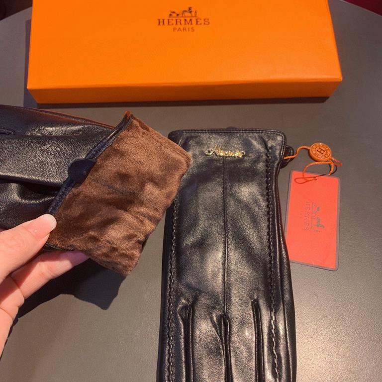 2022 new exclusive first  touch screen gloves Hermes (original quality) official website synchronization women's new high-grade sheepskin gloves    goddesses set of the United States of America preferred must have can no