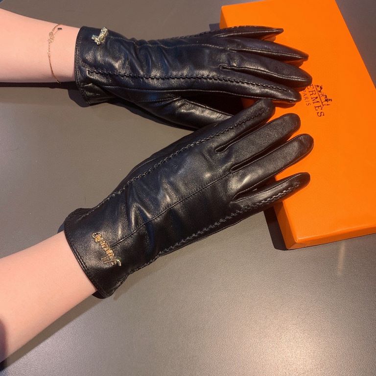 2022 new exclusive first  touch screen gloves Hermes (original quality) official website synchronization women's new high-grade sheepskin gloves    goddesses set of the United States of America preferred must have can no